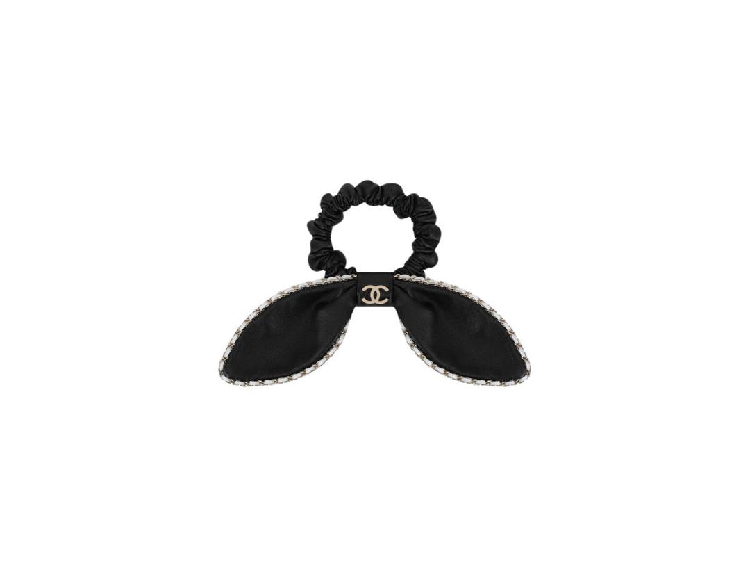 Chanel Chanel Hair Accessory Scrunchy In Lambskin Gold-Black-White