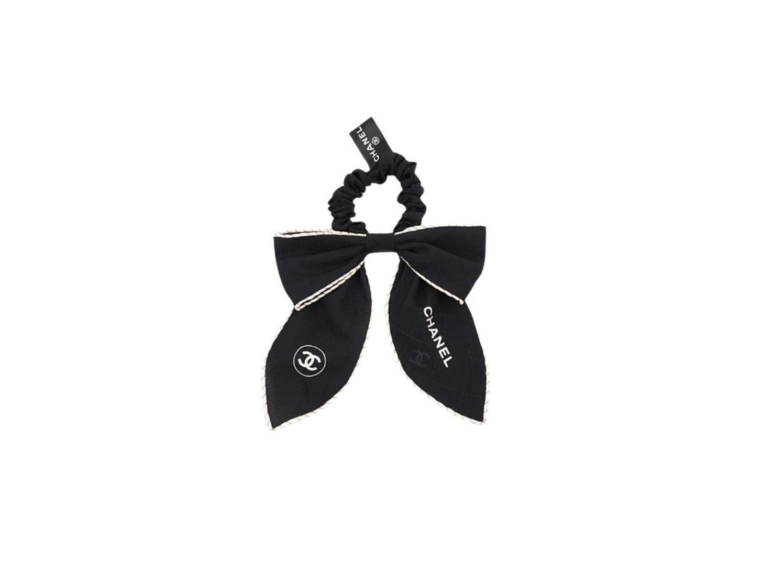 Chanel Chanel Hair Accessory Scrunchy In Silk Crepe Jacquard Black-Ecru