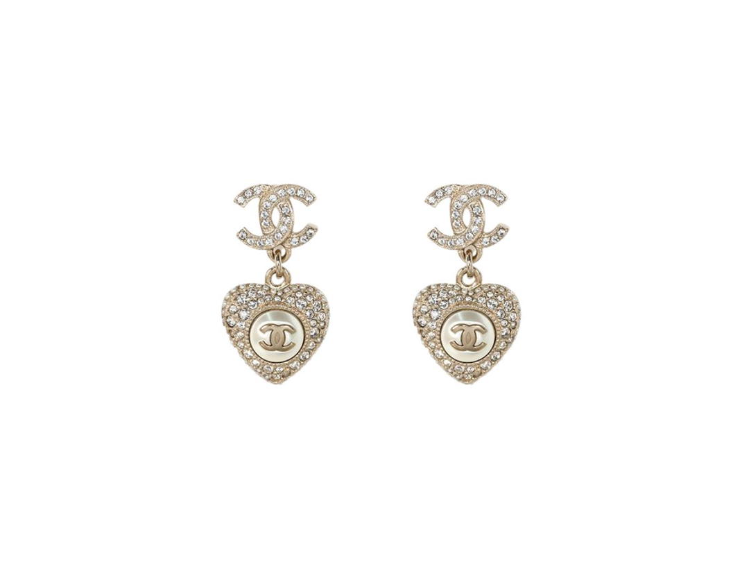 Chanel Chanel Heart Logo Earrings In Metal And Strass Gold-Gray With Crystal