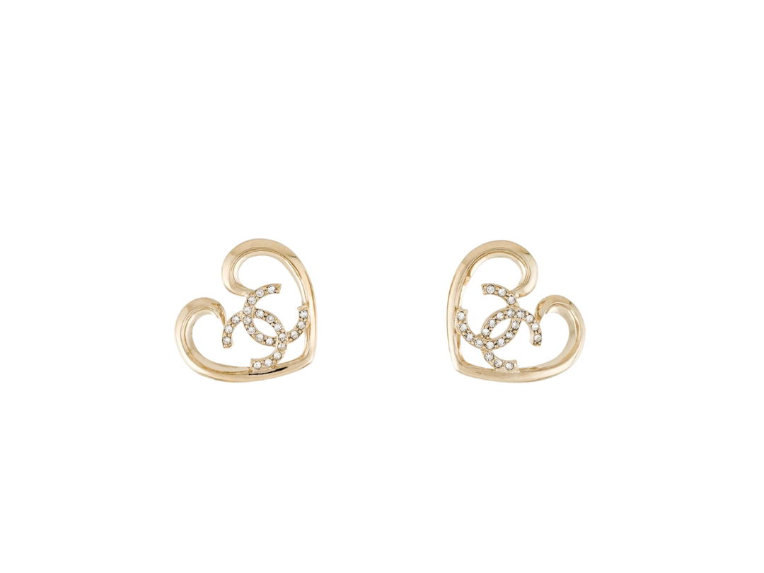 Chanel Chanel Heart Stud Earrings In Gold-Plated With Jewelry Pouch