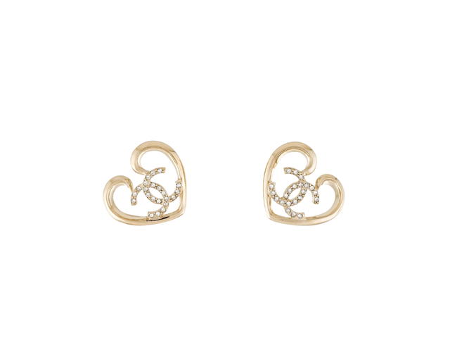 Chanel Chanel Heart Stud Earrings In Gold-Plated With Jewelry Pouch - view 1