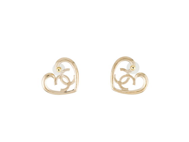 Chanel Chanel Heart Stud Earrings In Gold-Plated With Jewelry Pouch - view 2