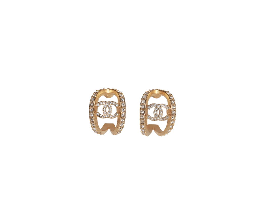 Chanel Chanel Huggie Earrings In Gold Metal With Clear Crystals