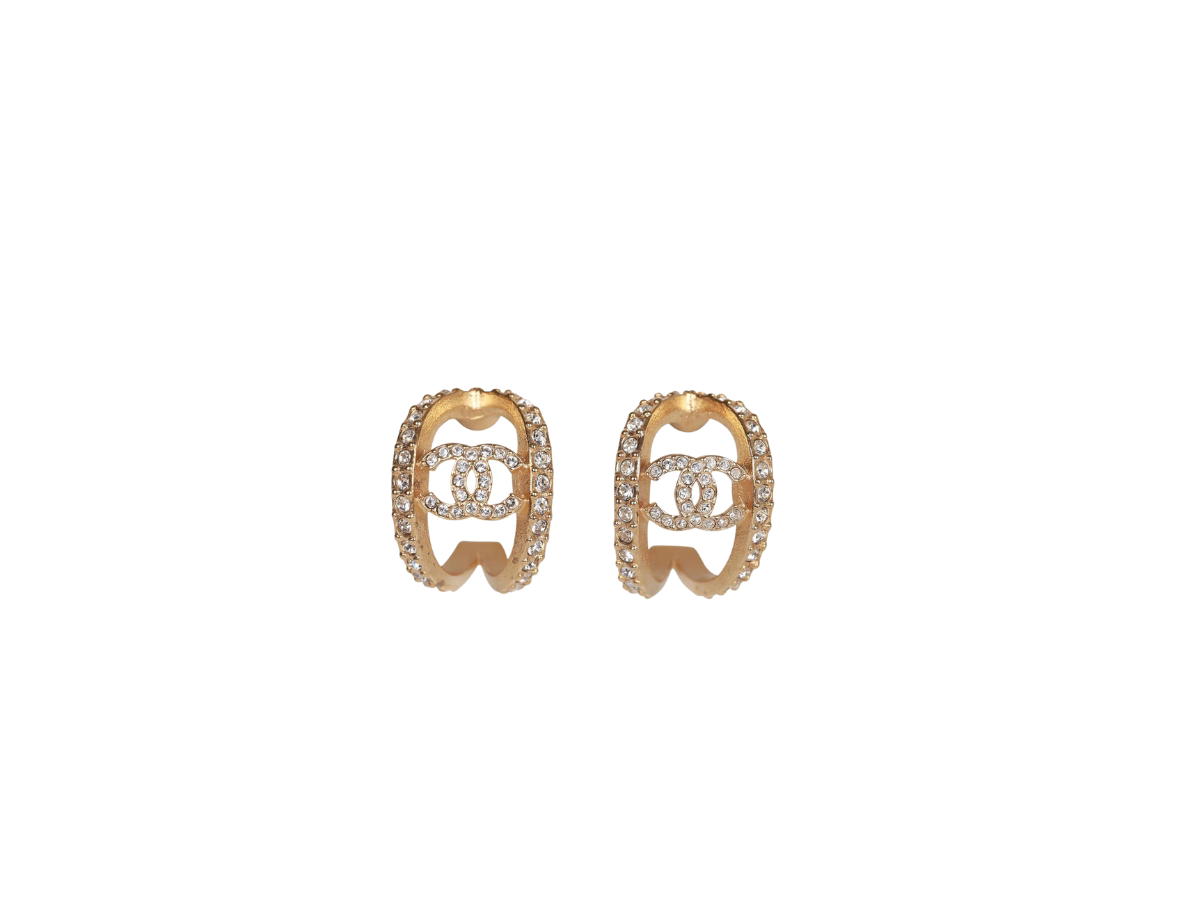 Chanel Chanel Huggie Earrings In Gold Metal With Clear Crystals