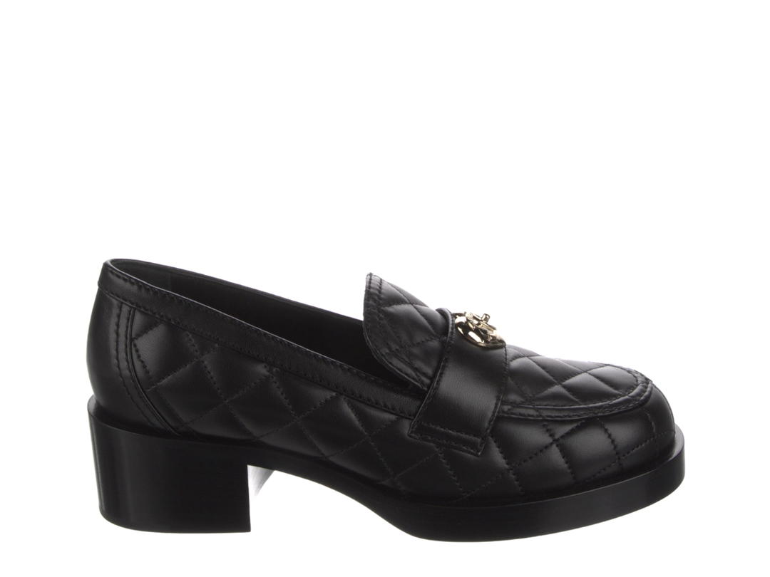 Chanel Chanel Interlocking CC Logo Loafers With Gold Hardware Black