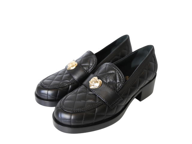 Chanel Chanel Interlocking CC Logo Loafers With Gold Hardware Black - view 2