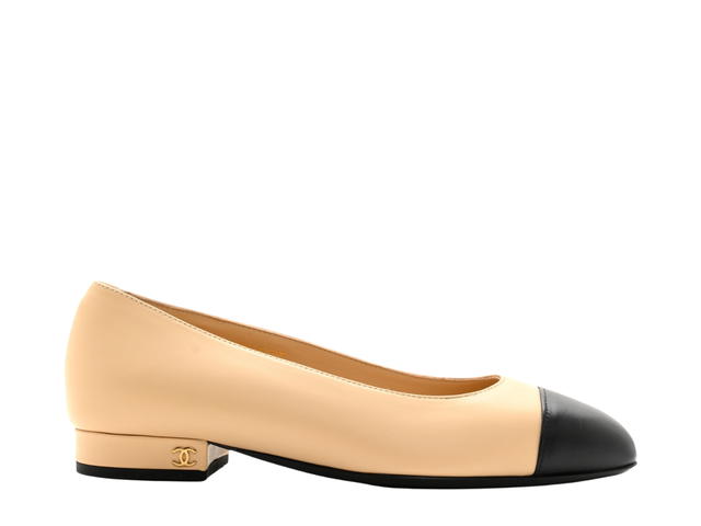 Chanel Chanel Lambskin Cap Toe CC Uniform Ballerina Flats Beige Black (W) - view 1