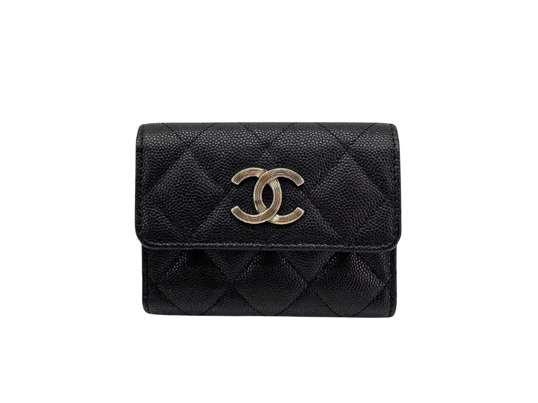 Chanel Chanel Card Holder In Grained Calfskin With Gold Hardware Black