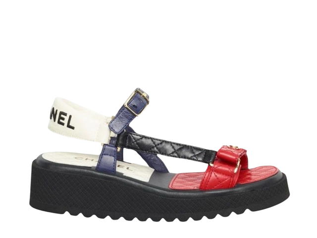 Chanel Chanel Logo Platform Sandals In Lambskin Red Black Ivory Navy Blue - view 1