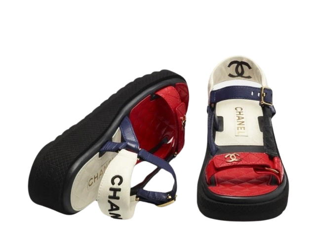 Chanel Chanel Logo Platform Sandals In Lambskin Red Black Ivory Navy Blue - view 2
