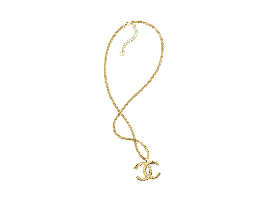 Chanel Chanel Long Pendant Necklace In Quilt-Lettering Gold Metal Hardware