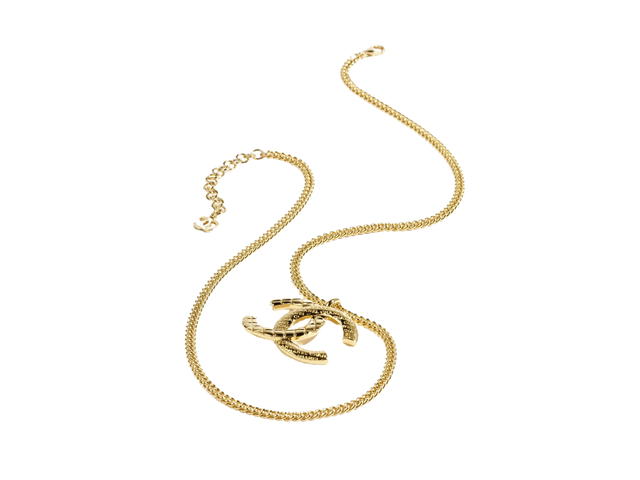 Chanel Chanel Long Pendant Necklace In Quilt-Lettering Gold Metal Hardware - view 2