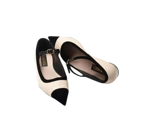 Chanel Chanel Mary Jane In Lambskin Velvet Light Beige Black - view 4