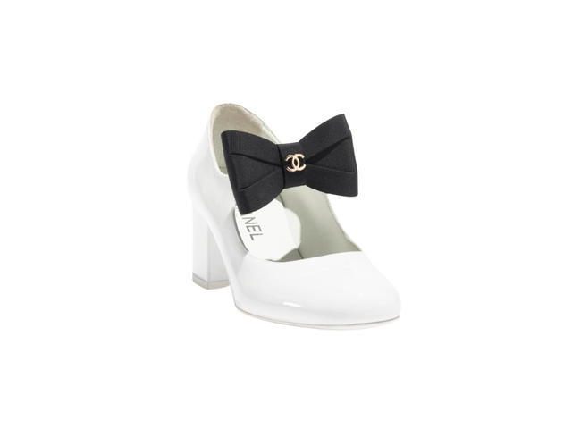 Chanel Chanel Mary Janes In Patent Calfskin And Grosgrain White-Black - view 4