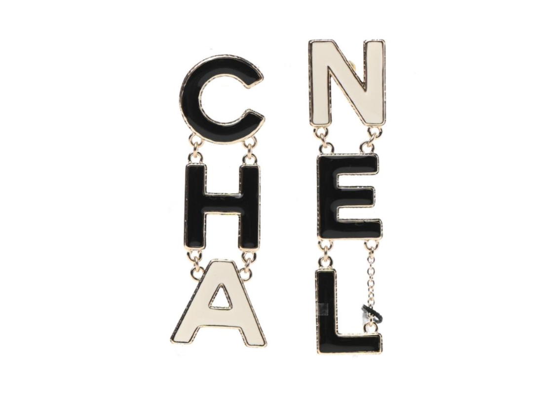 Chanel Chanel Metal Enamel Cha-Nel Logo Drop Earrings Black White