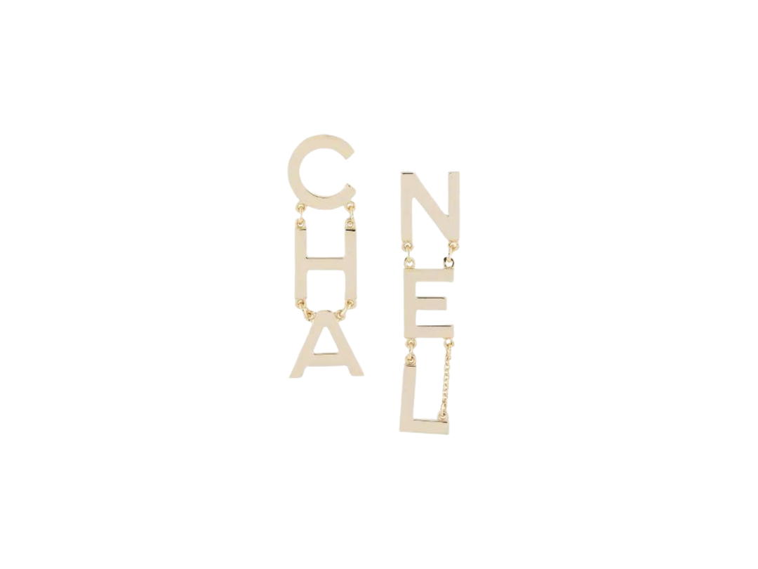 Chanel Chanel Metal Enamel Cha-Nel Logo Earrings In Gold Metal Hardware