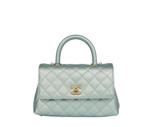 Chanel Mini Coco Flap Bag With Top Handle In Caviar Quilted Calfskin Leather With Gold Hardware Light Blue