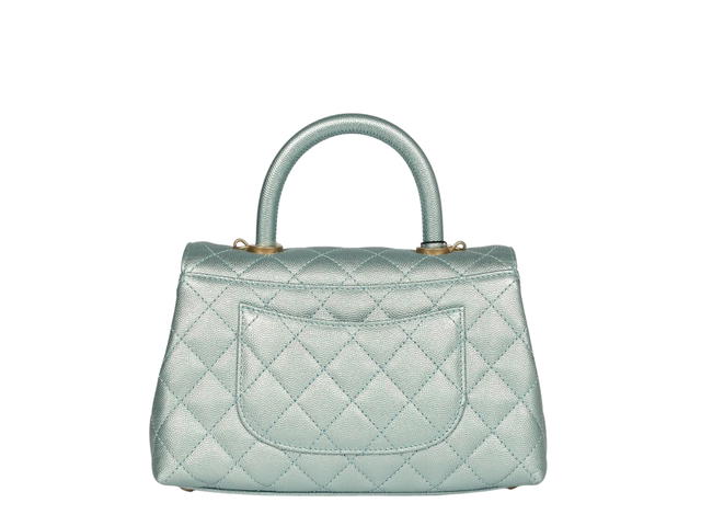 Chanel Chanel Mini Coco Flap Bag With Top Handle In Caviar Quilted Calfskin Leather With Gold Hardware Light Blue - view 2