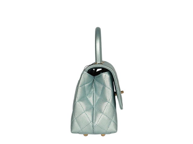 Chanel Chanel Mini Coco Flap Bag With Top Handle In Caviar Quilted Calfskin Leather With Gold Hardware Light Blue - view 3