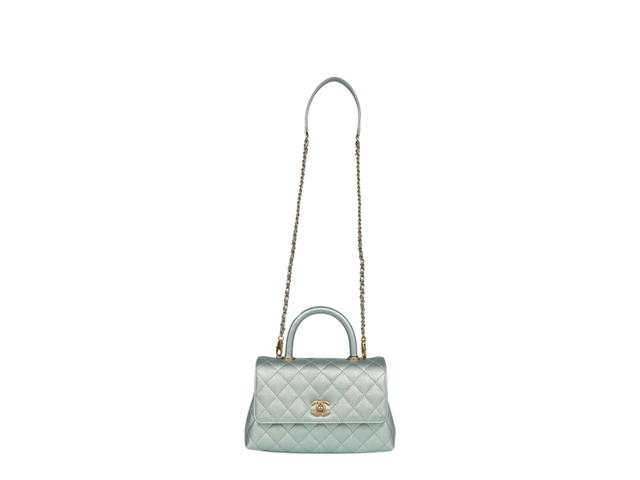 Chanel Chanel Mini Coco Flap Bag With Top Handle In Caviar Quilted Calfskin Leather With Gold Hardware Light Blue - view 5