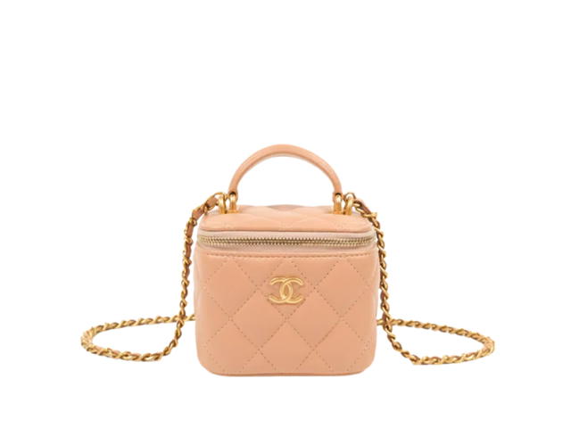 Chanel Chanel Mini Top Handle Vanity With Chain Beige Lambskin Aged Gold Hardware - view 1