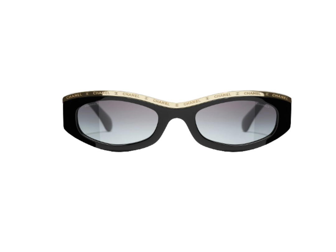 Chanel Chanel Oval Sunglasses In Acetate Black Gold With Lenses Gray Gradient