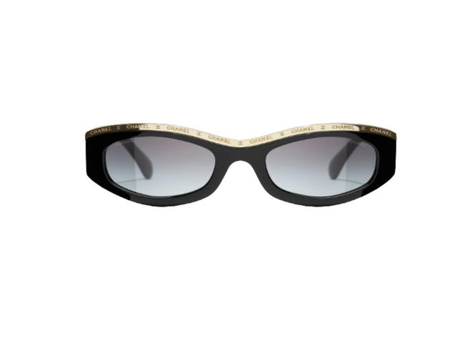 Chanel Chanel Oval Sunglasses In Acetate Black Gold With Lenses Gray Gradient - view 1