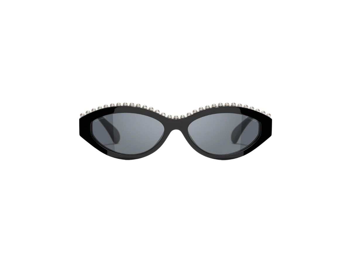 Chanel Chanel Oval Sunglasses Acetate Imitation Pearls Black White