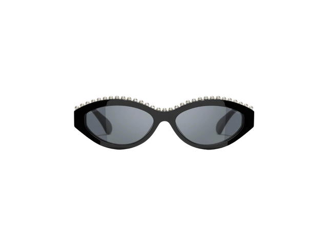 Chanel Chanel Oval Sunglasses Acetate Imitation Pearls Black White - view 1