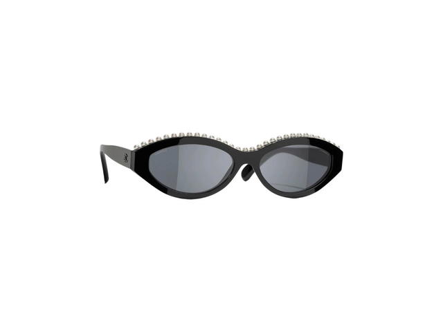 Chanel Chanel Oval Sunglasses Acetate Imitation Pearls Black White - view 2