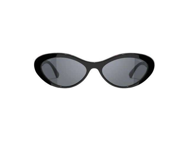 Chanel Chanel Oval Sunglasses In Acetate Black Pink With Lenses Grey - view 1