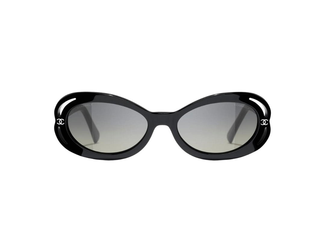 Chanel Chanel Oval Sunglasses In Black Acetate Frame-CC Detailed On Front With Gray Gradient Lenses