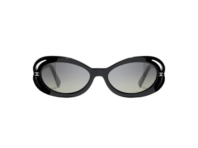 Chanel Chanel Oval Sunglasses In Black Acetate Frame-CC Detailed On Front With Gray Gradient Lenses - view 1