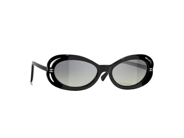 Chanel Chanel Oval Sunglasses In Black Acetate Frame-CC Detailed On Front With Gray Gradient Lenses - view 2