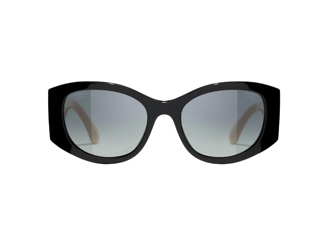 Chanel Chanel Oval Sunglasses In Black-Beige Acetate Frame With Grey-Polarized Gradient Lenses (Ref.5524-C534-S8)
