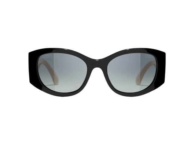 Chanel Chanel Oval Sunglasses In Black-Beige Acetate Frame With Grey-Polarized Gradient Lenses (Ref.5524-C534-S8) - view 1