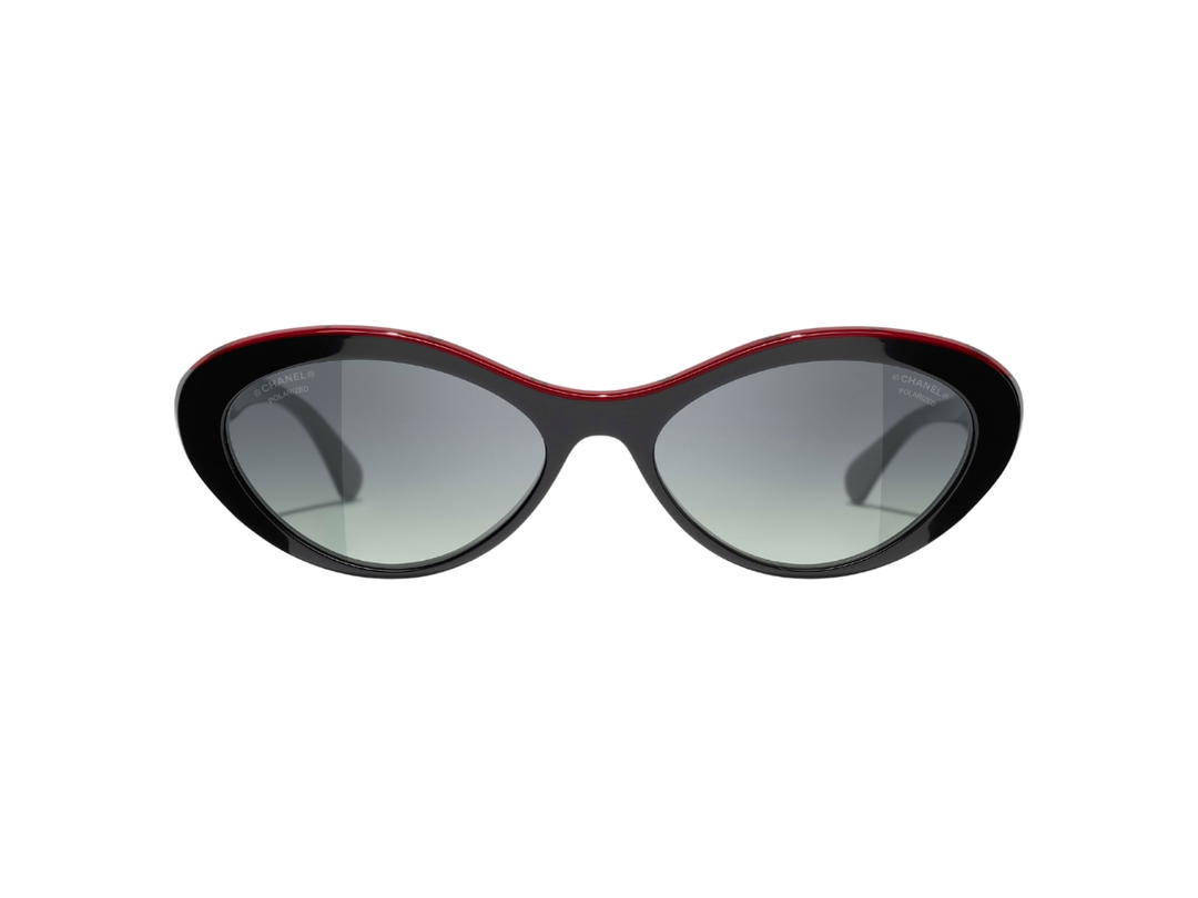 Chanel Chanel Oval Sunglasses In Black-Red Acetate Frame With Gray Polarized Gradient Lenses