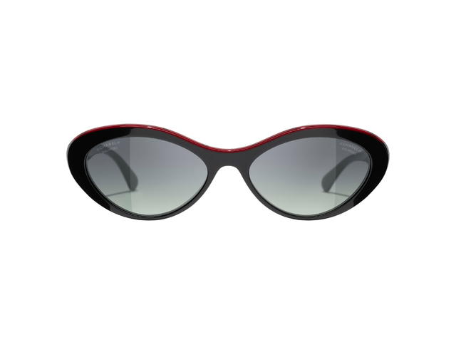 Chanel Chanel Oval Sunglasses In Black-Red Acetate Frame With Gray Polarized Gradient Lenses - view 1