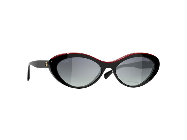 Chanel Chanel Oval Sunglasses In Black-Red Acetate Frame With Gray Polarized Gradient Lenses - view 2