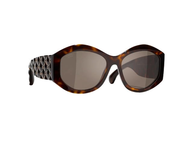 Chanel Chanel Oval Sunglasses In Dark Tortoise Acetate Frame With Mirror Lenses - view 1