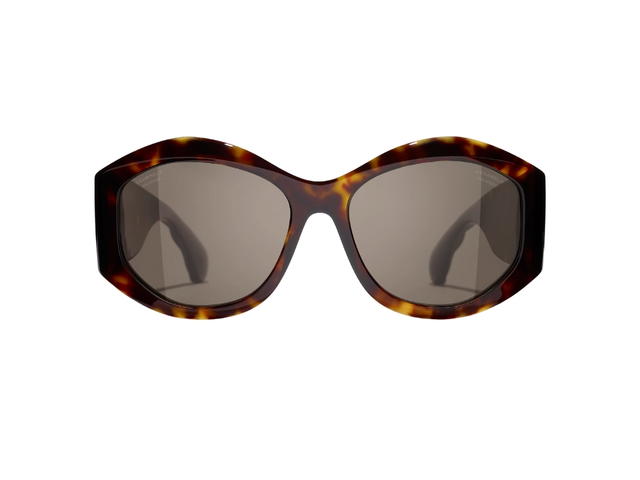 Chanel Chanel Oval Sunglasses In Dark Tortoise Acetate Frame With Mirror Lenses - view 2