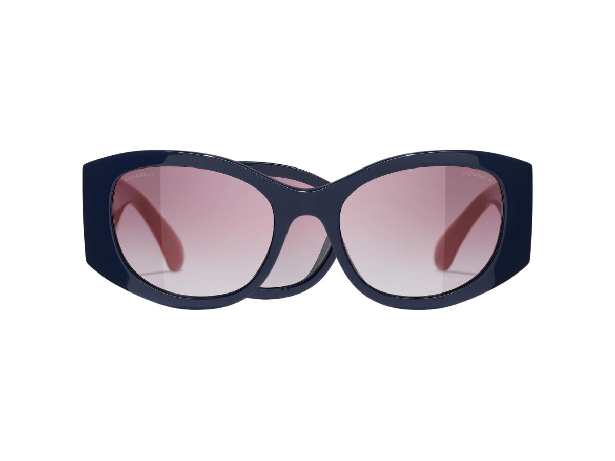 Chanel Chanel Oval Sunglasses In Navy Blue-Burgundy Acetate Frame With Burgundy-Gradient Lenses (Ref.5524-1768-S1)