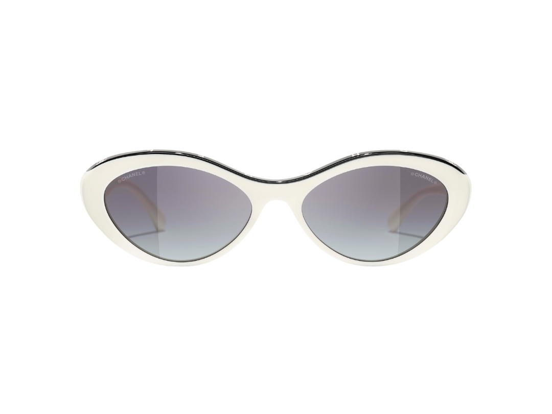 Chanel Chanel Oval Sunglasses In White-Black Acetate Frame With Gray Polarized Gradient Lenses