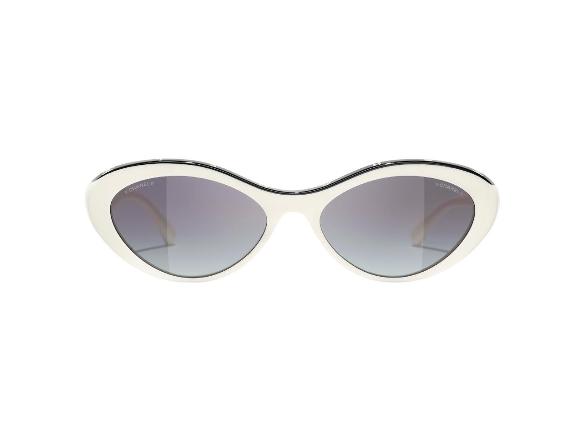 Chanel Chanel Oval Sunglasses In White-Black Acetate Frame With Gray Polarized Gradient Lenses