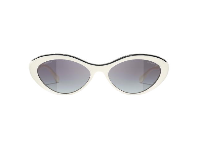 Chanel Chanel Oval Sunglasses In White-Black Acetate Frame With Gray Polarized Gradient Lenses - view 1