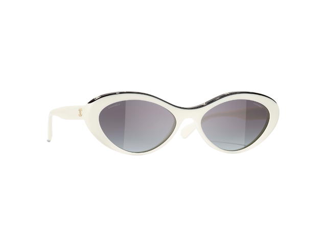 Chanel Chanel Oval Sunglasses In White-Black Acetate Frame With Gray Polarized Gradient Lenses - view 2