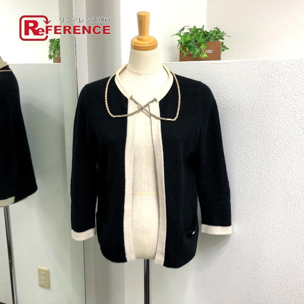 Chanel CHANEL P40668 Bicolor Chain COCO Button Knitted Sweater Long Sleeve cardigan