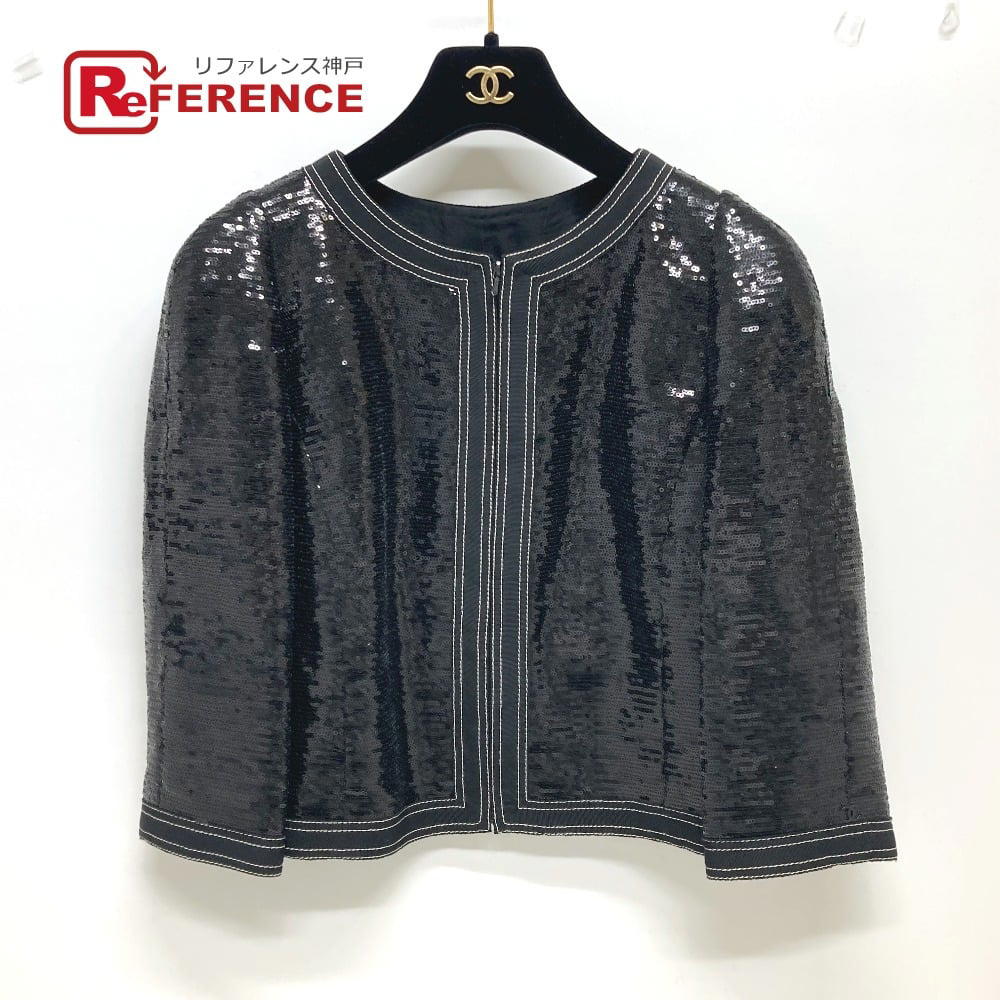 Chanel CHANEL P45044 Sequin Three-quarter sleeve Jacket Sequin Black