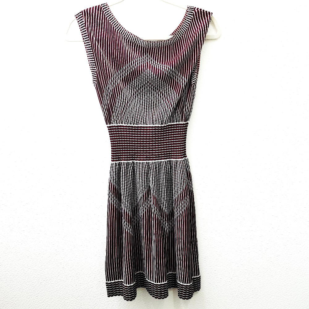 Chanel CHANEL P47925 Stripe Summer Dress Sleeveless Top Dress Rayon Black x Red x White