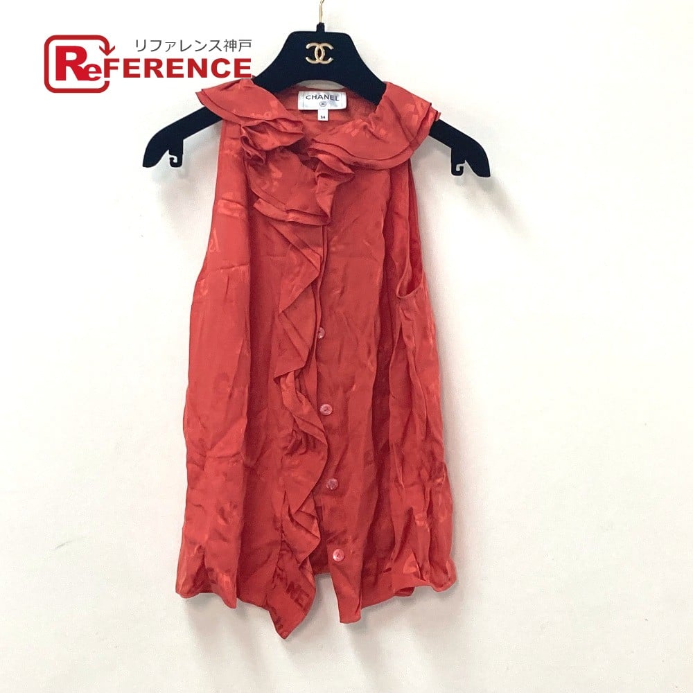 Chanel CHANEL P72306 22P Logo all over pattern frill Sleeveless Tops Apparel Blouse Cut
